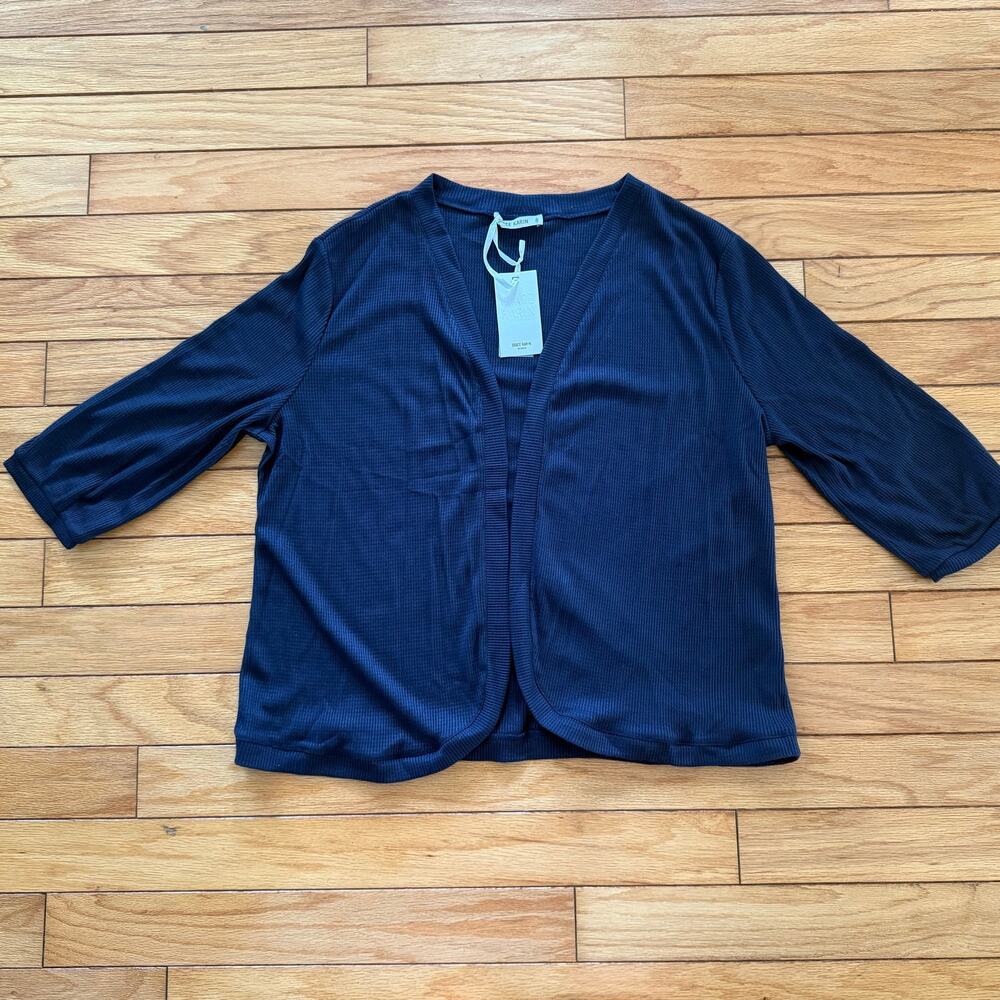 Grace Karin Women's Plus 2XL Navy Blue Ribbed Open Front 3/4 Sleeve Cardigan